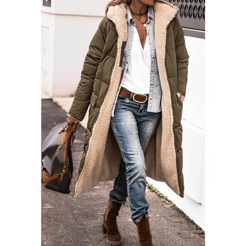 Cappotto lungo donna reversibile foderato in teddy caldo 7