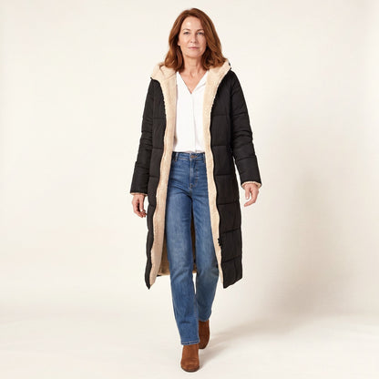 Cappotto lungo donna reversibile foderato in teddy caldo 2