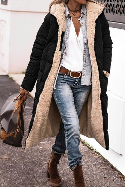 Cappotto lungo donna reversibile foderato in teddy caldo 4