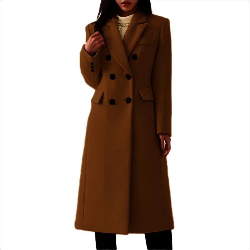 Cappotto lungo doppiopetto donna con revers e tasche 5