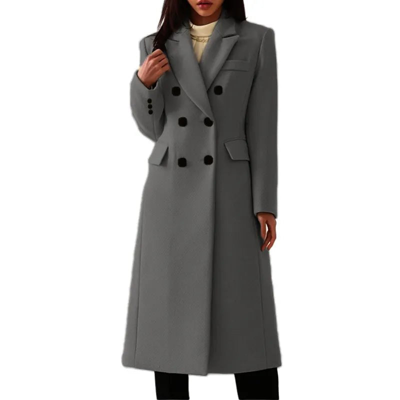 Cappotto lungo doppiopetto donna con revers e tasche 6