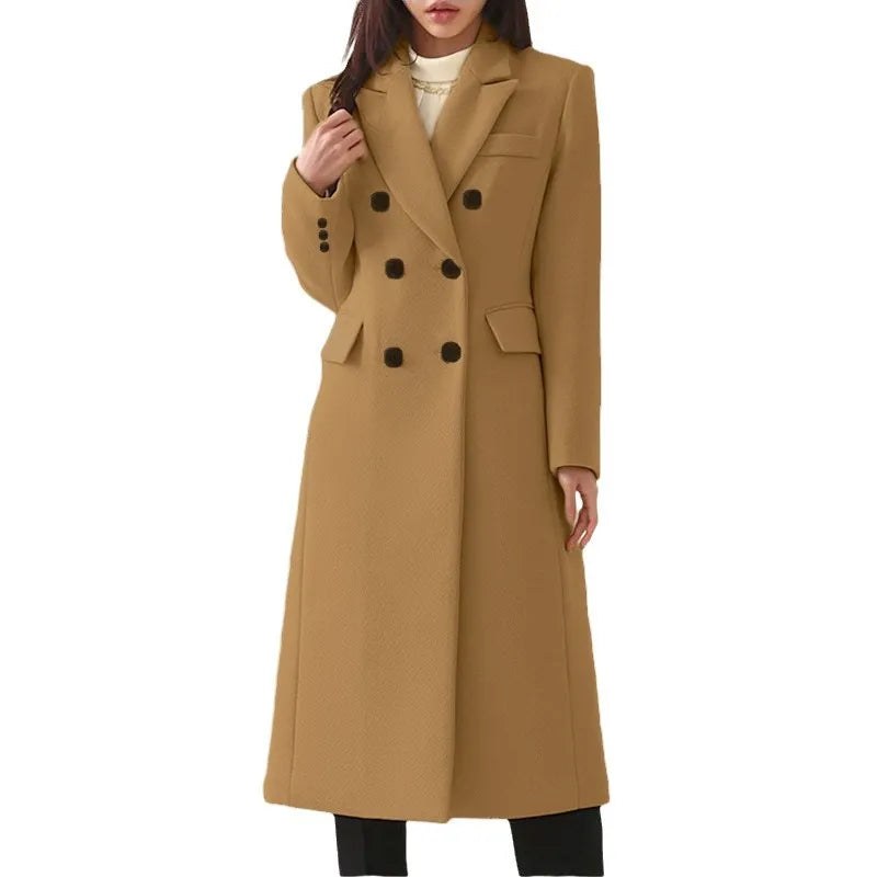 Cappotto lungo doppiopetto donna con revers e tasche 7