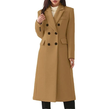 Cappotto lungo doppiopetto donna con revers e tasche 7