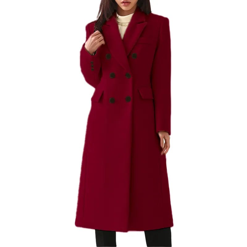 Cappotto lungo doppiopetto donna con revers e tasche 3