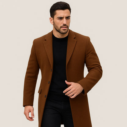 Cappotto lungo uomo elegante con bottoni e colletto classico 6