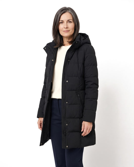 Cappotto trapuntato donna con cappuccio e doppia chiusura 1