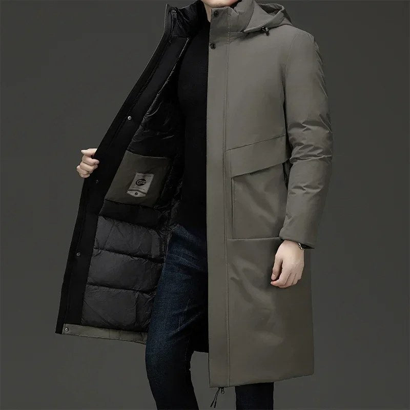 Cappotto trapuntato lungo uomo con cappuccio regolabile 2