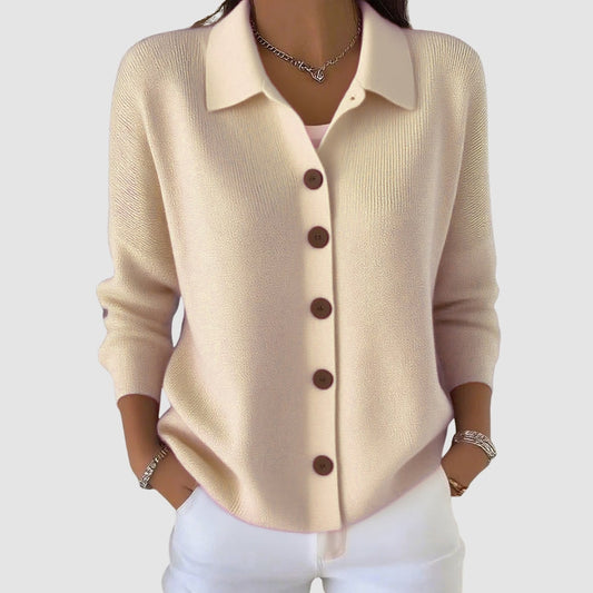 Cardigan donna con colletto e bottoni, morbido 1