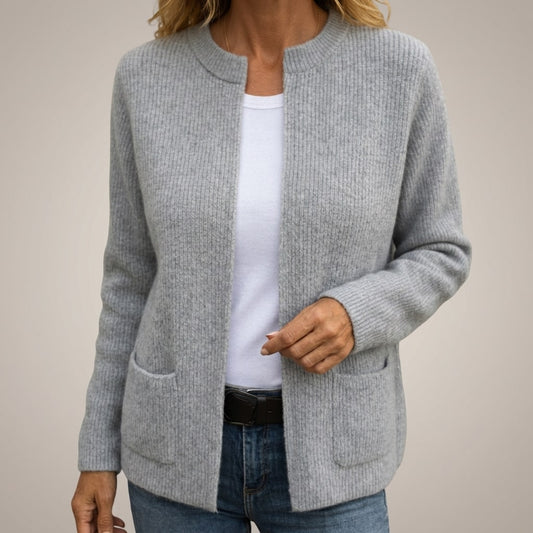 Cardigan donna con zip e tasche in maglia morbida e calda 1