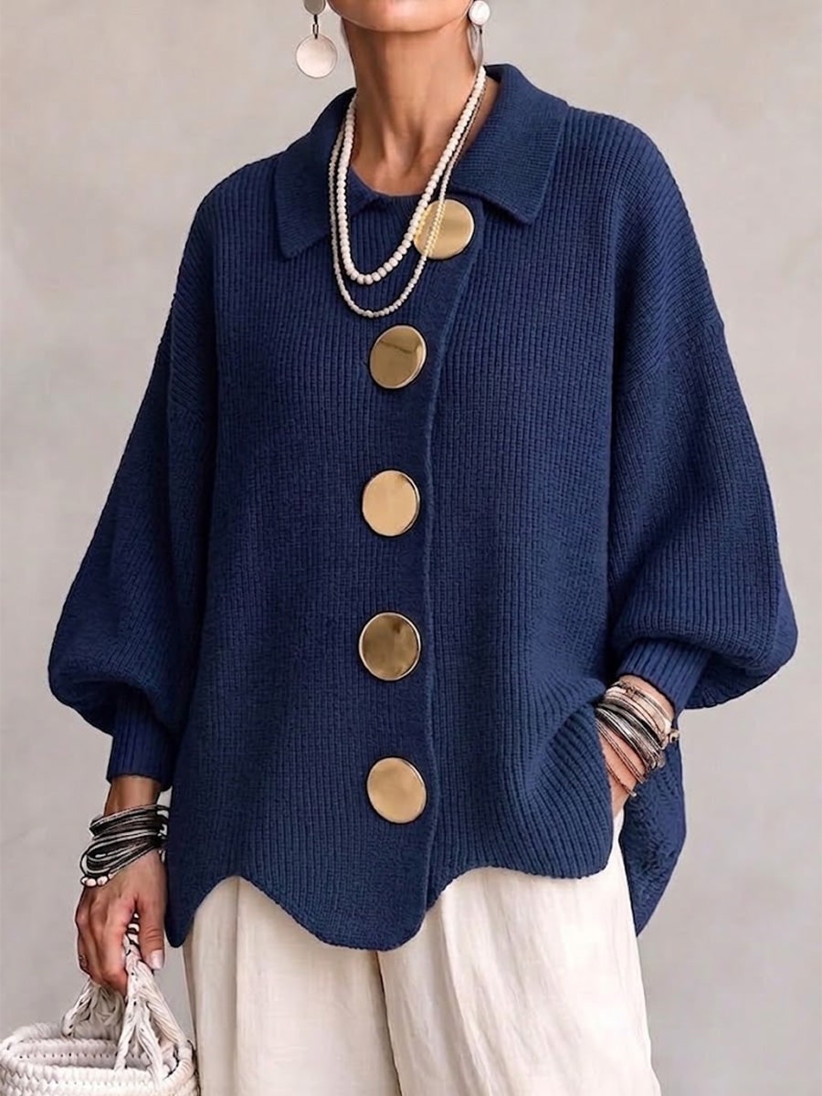 Cardigan oversize con maniche a lanterna e bottoni dorati donna 2