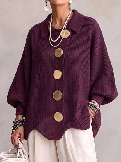 Cardigan oversize con maniche a lanterna e bottoni dorati donna 4