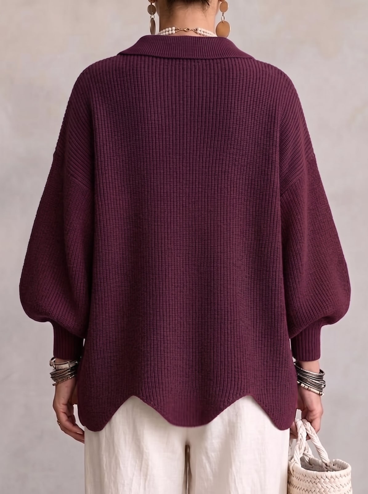 Cardigan oversize con maniche a lanterna e bottoni dorati donna 5