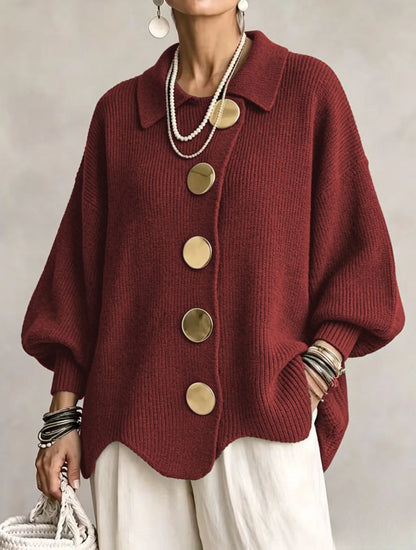 Cardigan oversize con maniche a lanterna e bottoni dorati donna 8