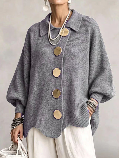 Cardigan oversize con maniche a lanterna e bottoni dorati donna 9