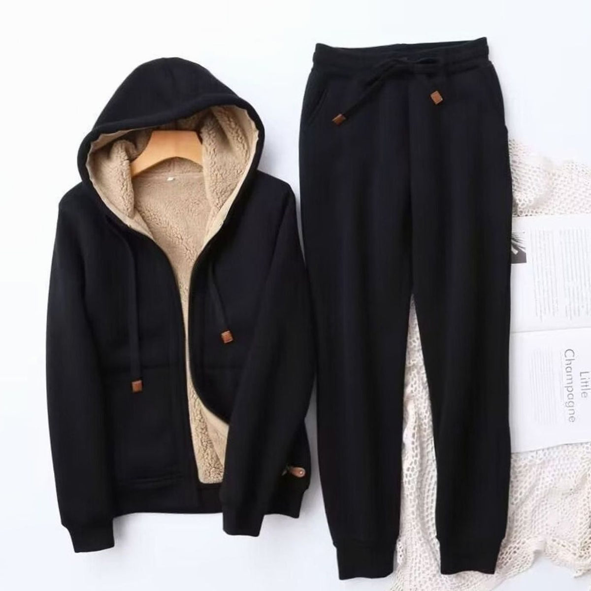 Completo felpa con cappuccio e jogger foderato in pile sherpa donna 5