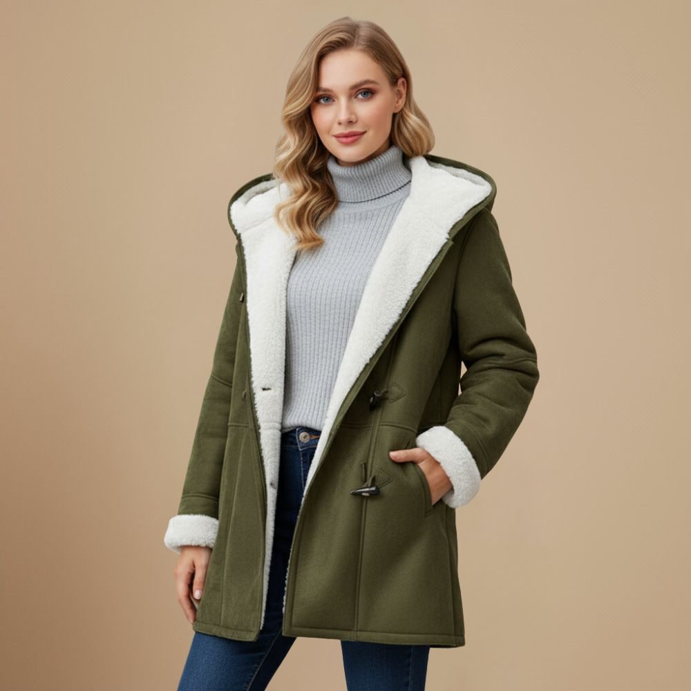 Duffle coat invernale donna con cappuccio, alamari e fodera in sherpa 5