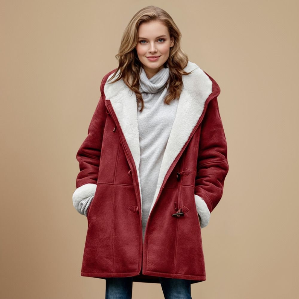 Duffle coat invernale donna con cappuccio, alamari e fodera in sherpa 7