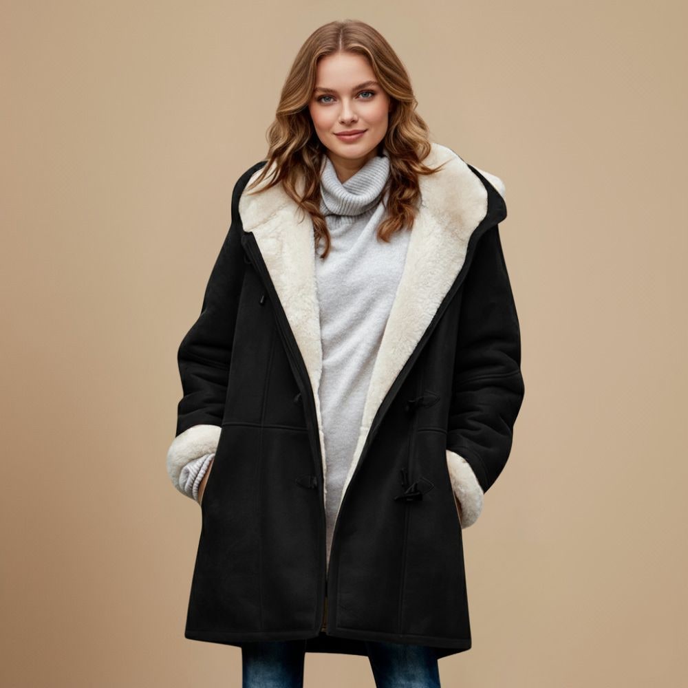 Duffle coat invernale donna con cappuccio, alamari e fodera in sherpa 8