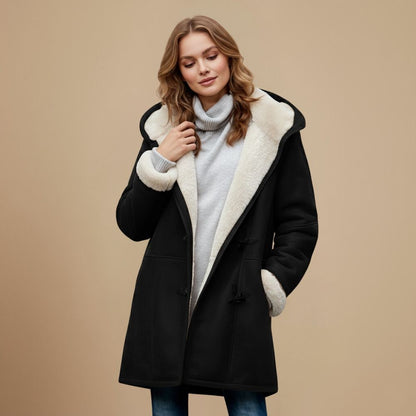 Duffle coat invernale donna con cappuccio, alamari e fodera in sherpa 9