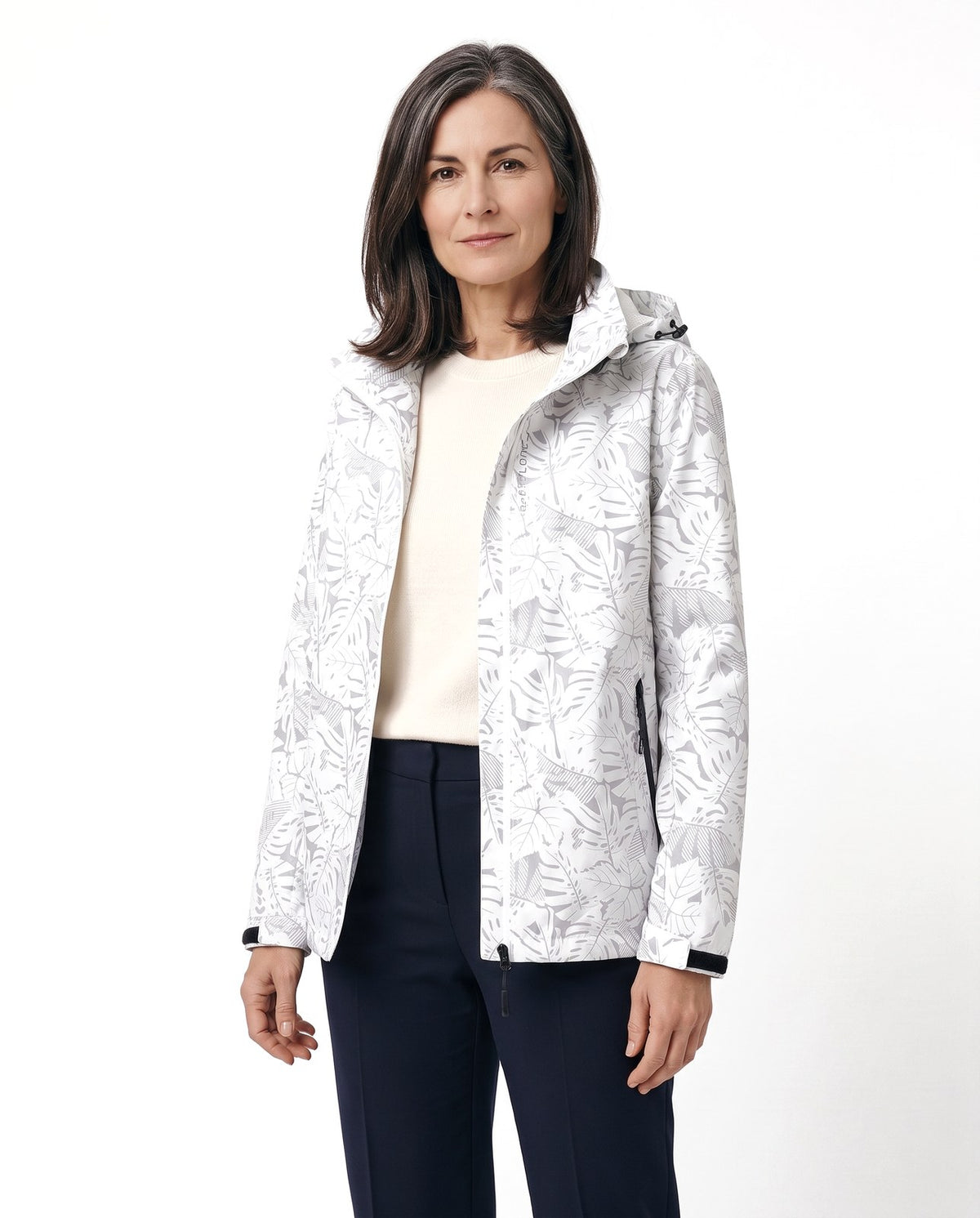 Giacca antipioggia donna con cappuccio a coulisse e zip 1