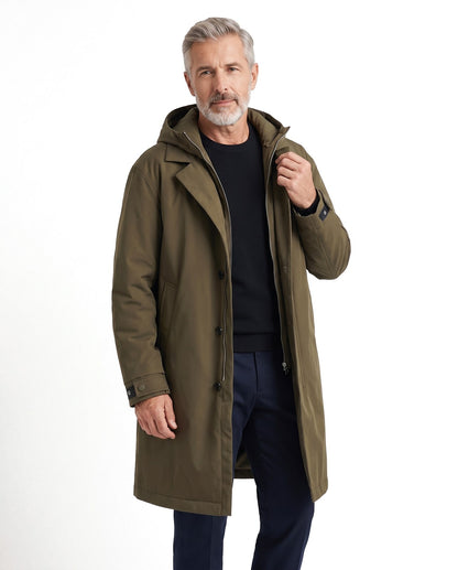 Giacca antipioggia lunga uomo con cappuccio e tasche 1