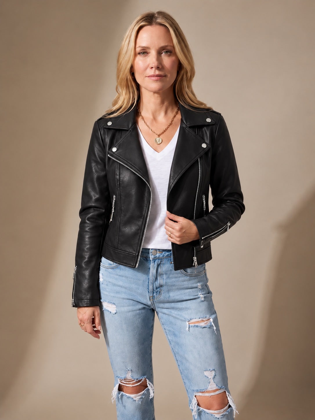 Giacca biker donna in similpelle 1
