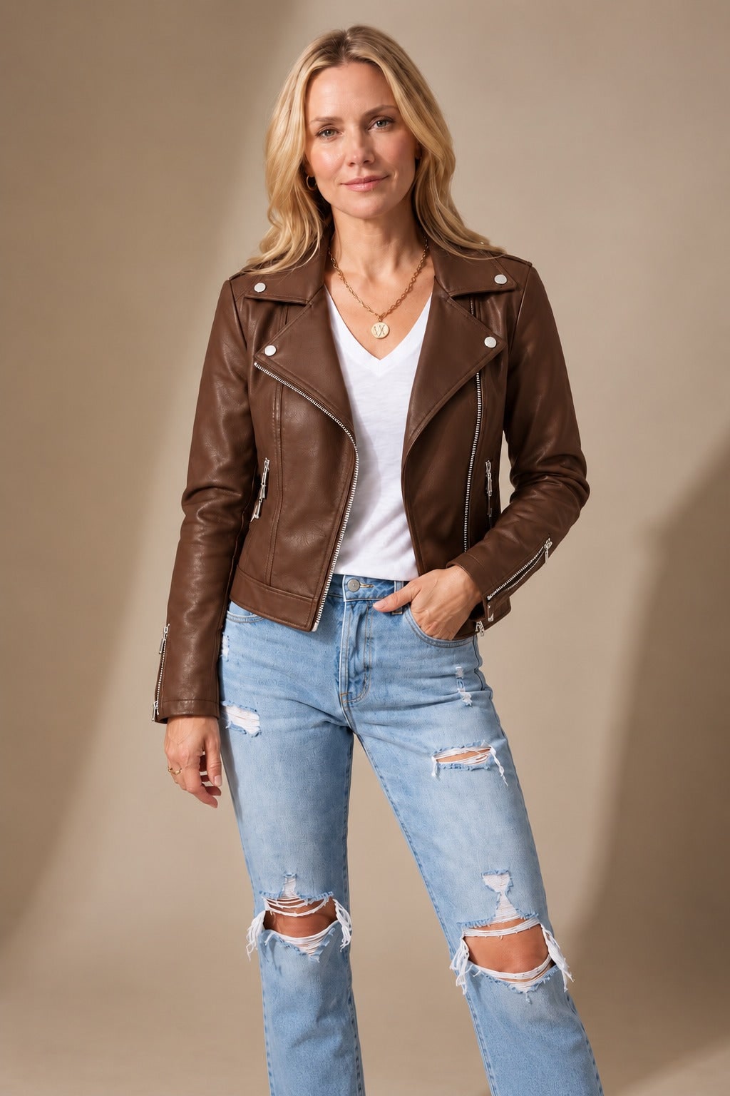 Giacca biker donna in similpelle 3