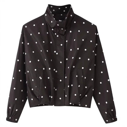 Giacca bomber antipioggia donna a pois con collo alto 5