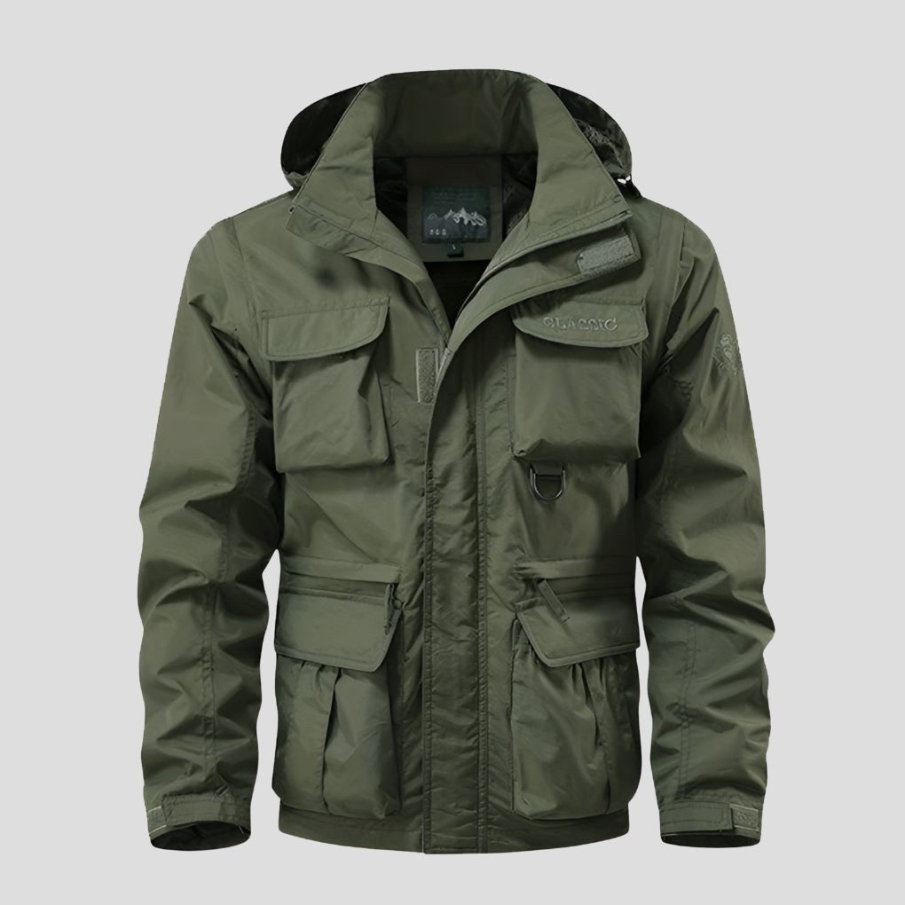 Giacca impermeabile uomo stile militare con molte tasche 4