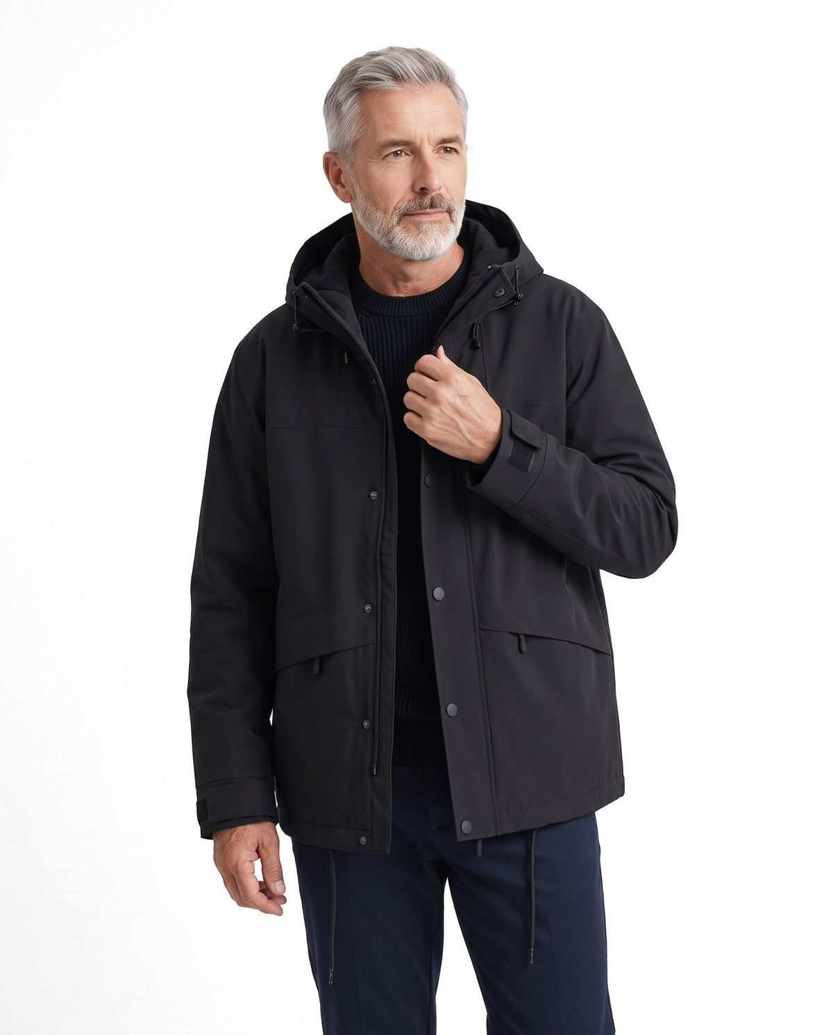 Giacca impermeabile uomo tecnica con cappuccio regolabile 1
