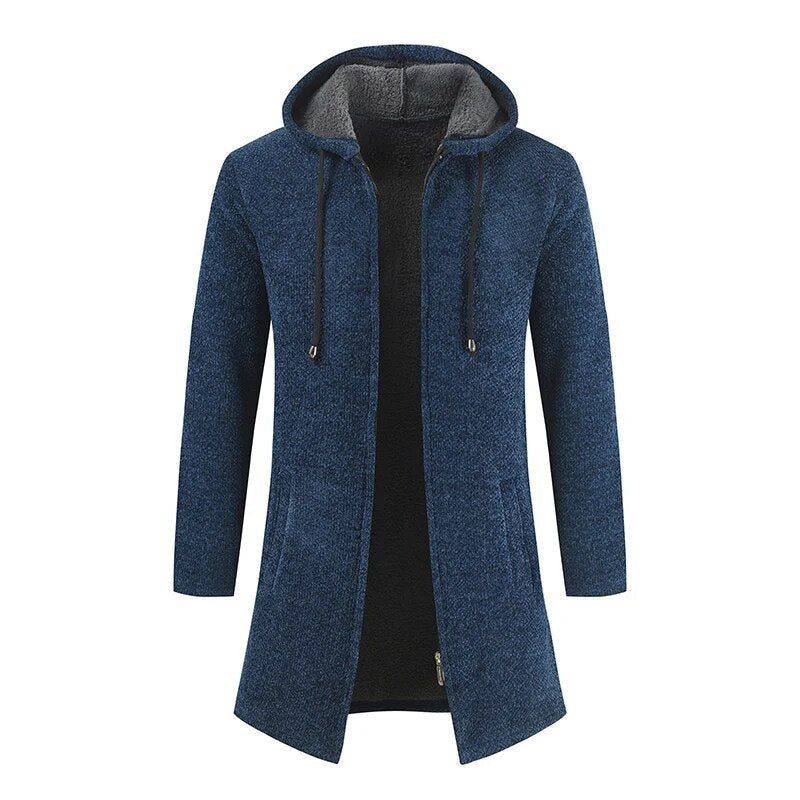 Giacca lunga con cappuccio uomo stile cardigan tinta unita 4