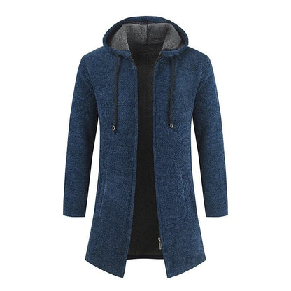 Giacca lunga con cappuccio uomo stile cardigan tinta unita 4