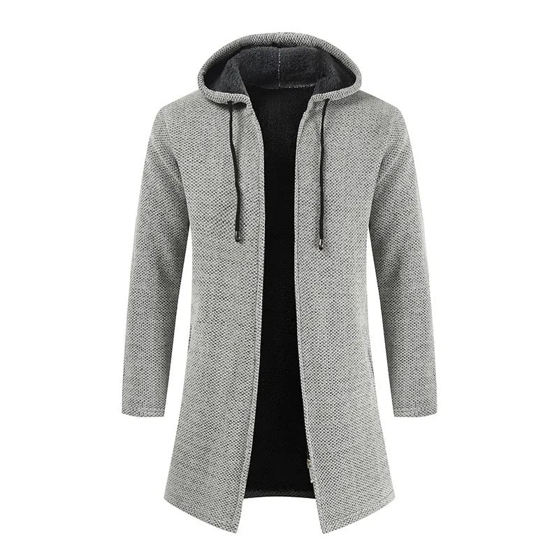 Giacca lunga con cappuccio uomo stile cardigan tinta unita 2