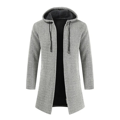 Giacca lunga con cappuccio uomo stile cardigan tinta unita 2