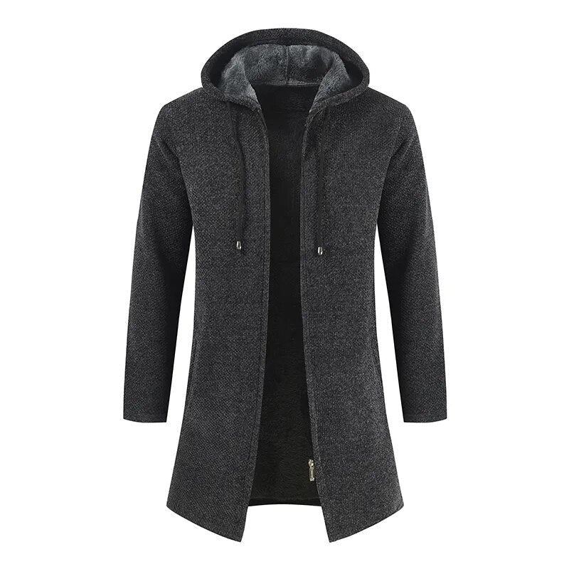 Giacca lunga con cappuccio uomo stile cardigan tinta unita 3