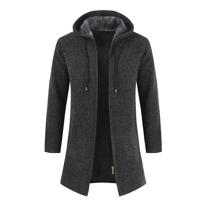 Giacca lunga con cappuccio uomo stile cardigan tinta unita 3