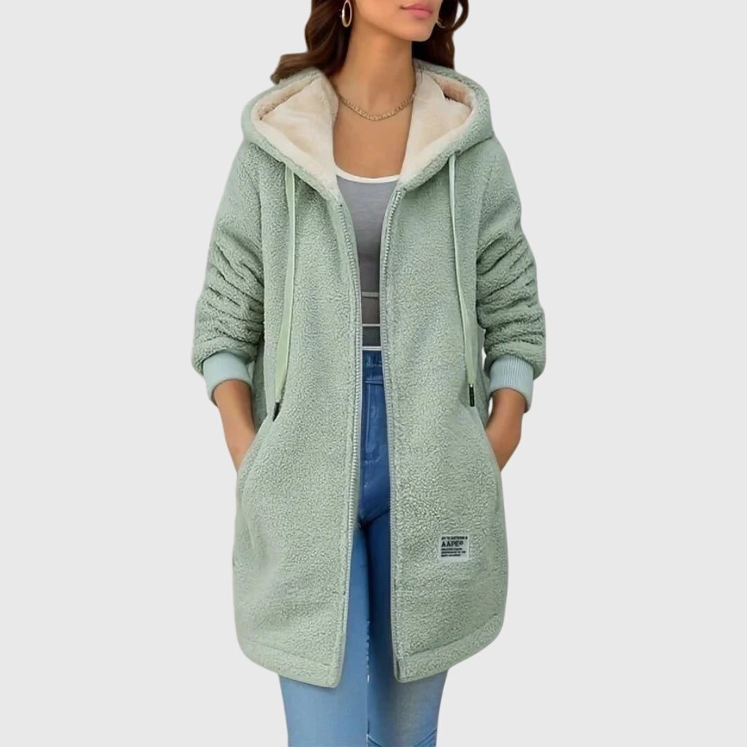 Giacca Teddy Donna con Cappuccio, Zip e Tasche Frontali 2