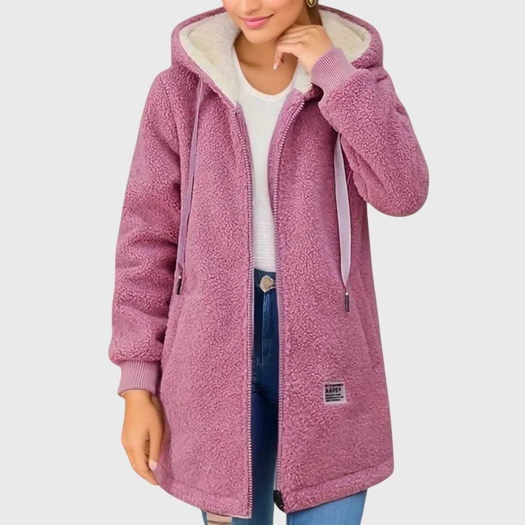 Giacca Teddy Donna con Cappuccio, Zip e Tasche Frontali 4