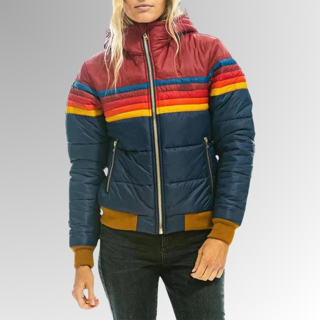 Giacca vintage donna con zip e righe arcobaleno retrò 2