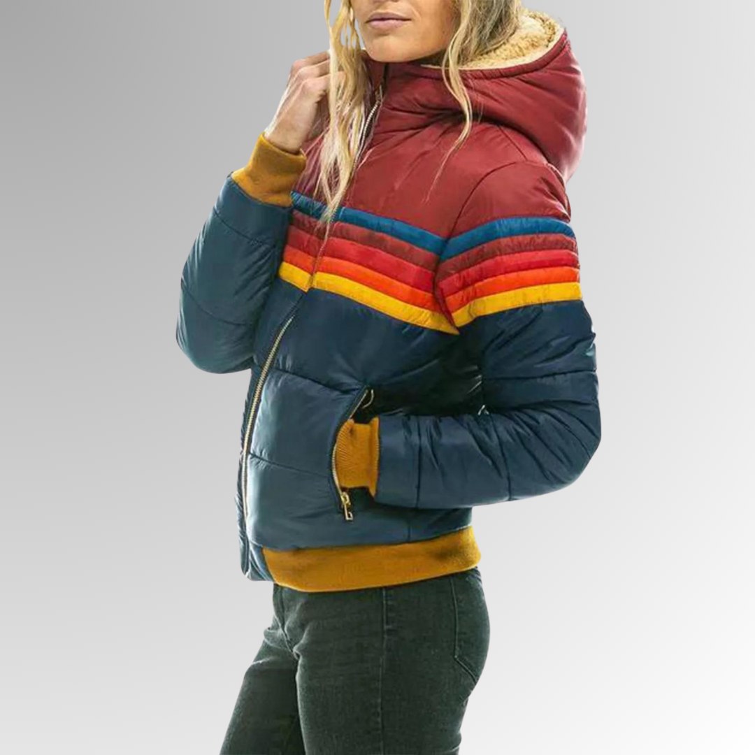 Giacca vintage donna con zip e righe arcobaleno retrò 5