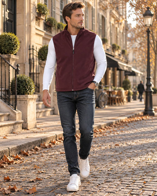 Gilet in pile uomo senza maniche con zip e tasche 1