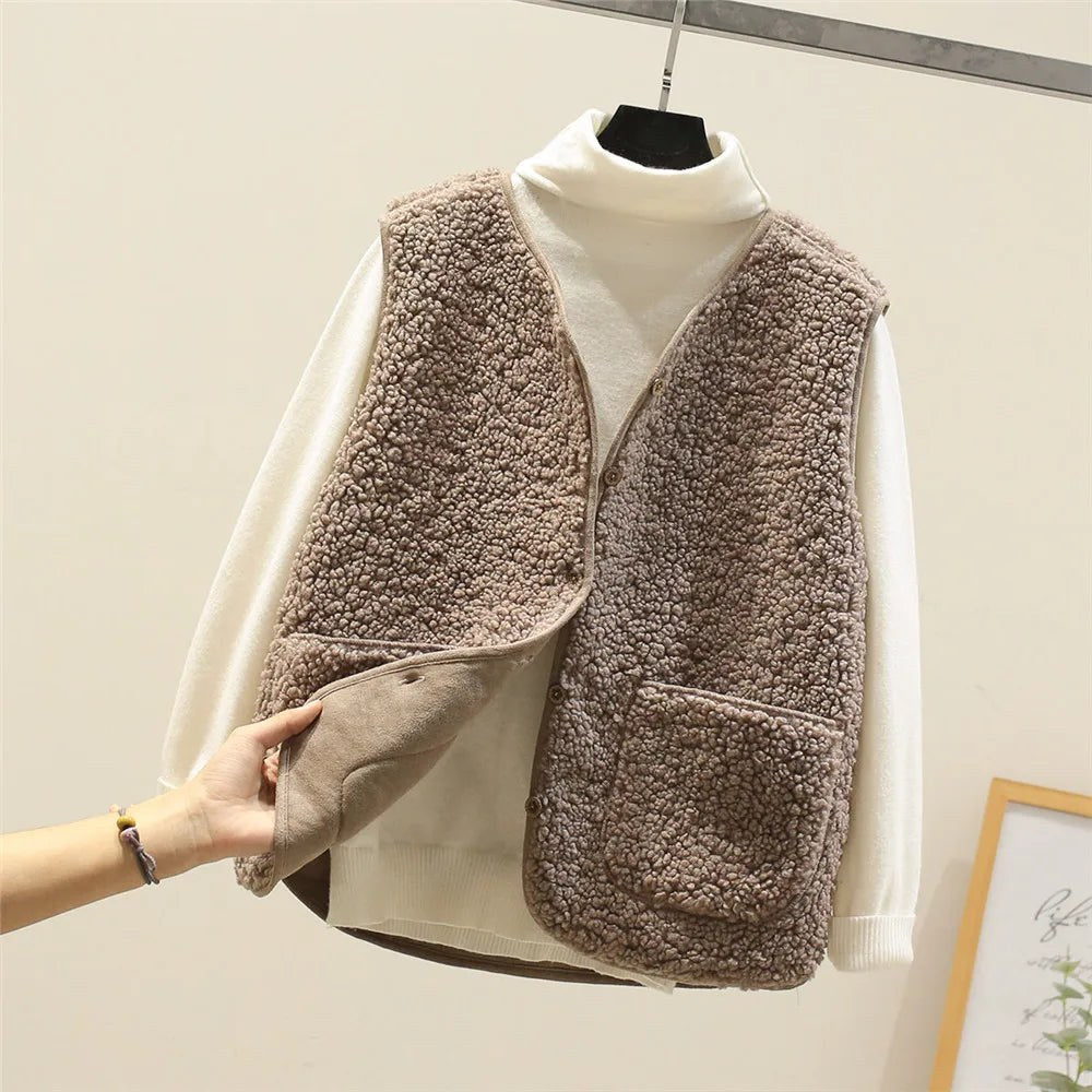 Gilet teddy donna caldo con chiusura a bottoni e imbottitura 5
