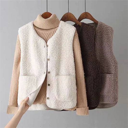 Gilet teddy donna caldo con chiusura a bottoni