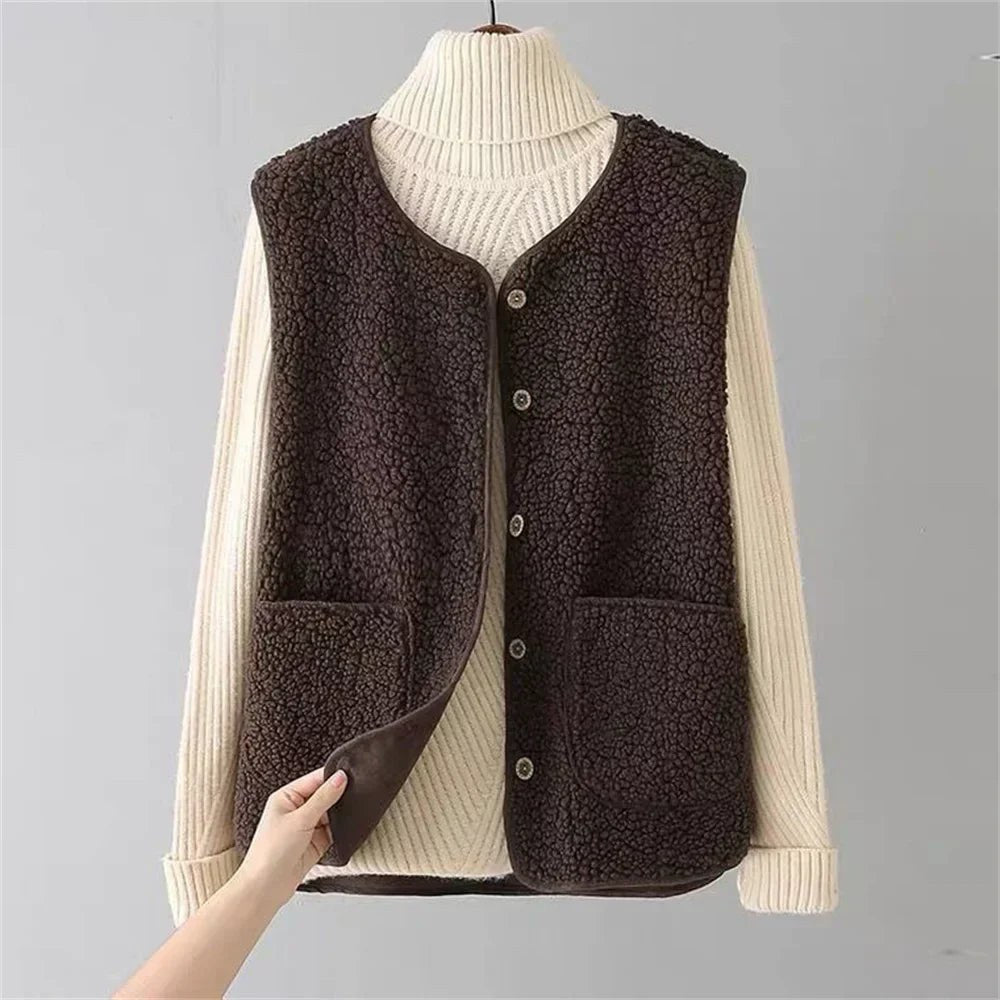 Gilet teddy donna caldo con chiusura a bottoni e imbottitura 2