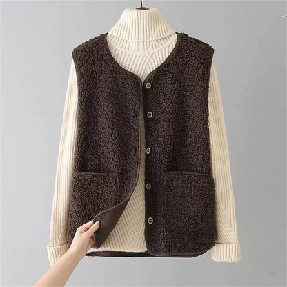 Gilet teddy donna caldo con chiusura a bottoni e imbottitura 2
