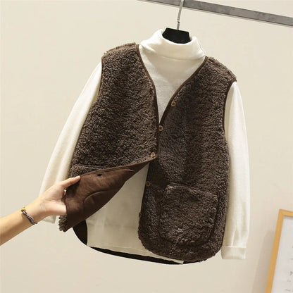 Gilet teddy donna caldo con chiusura a bottoni e imbottitura 7