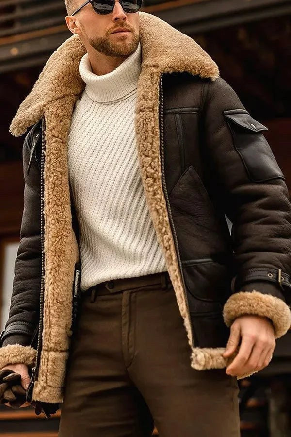 Giubbotto aviatore uomo effetto pelle foderato in sherpa 3