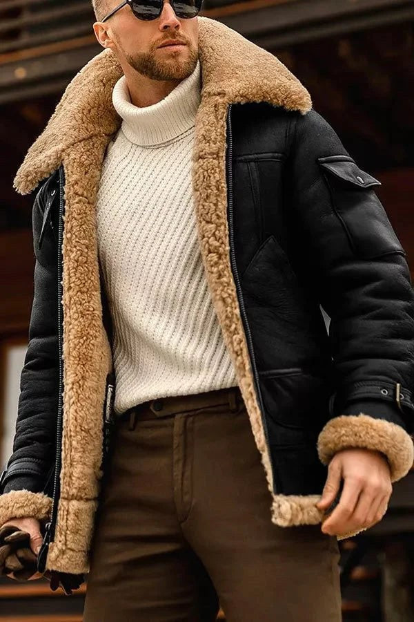 Giubbotto aviatore uomo effetto pelle foderato in sherpa 2