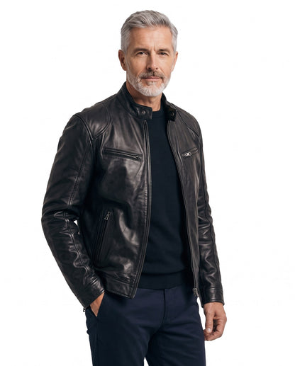 Giubbotto biker uomo con fodera imbottita e polsini 1
