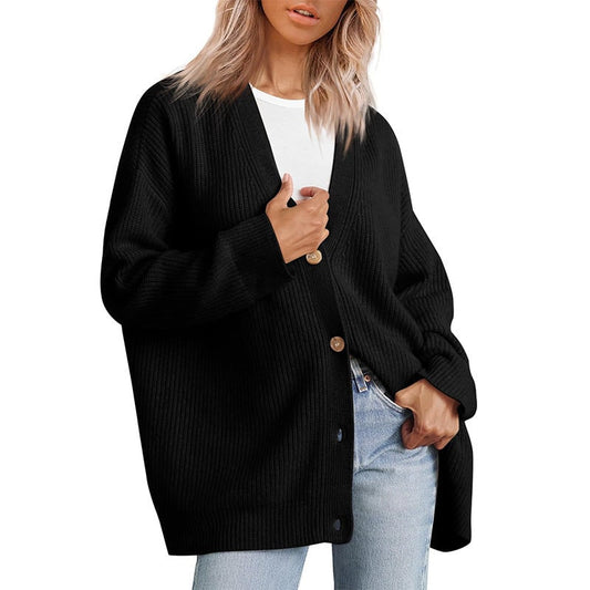 Knit cardigan lungo oversize donna a coste con bottoni 1